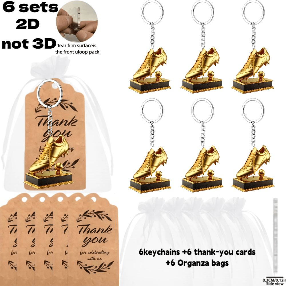 TEMU Plat 2D, Plat 2D - Un Cadeau Plat 2D pour Elle/Lui, Lot de 6/12 Porte-clés Sac à Trophée de Football Doré et , Lot de Cadeaux de Fête Porte-clés