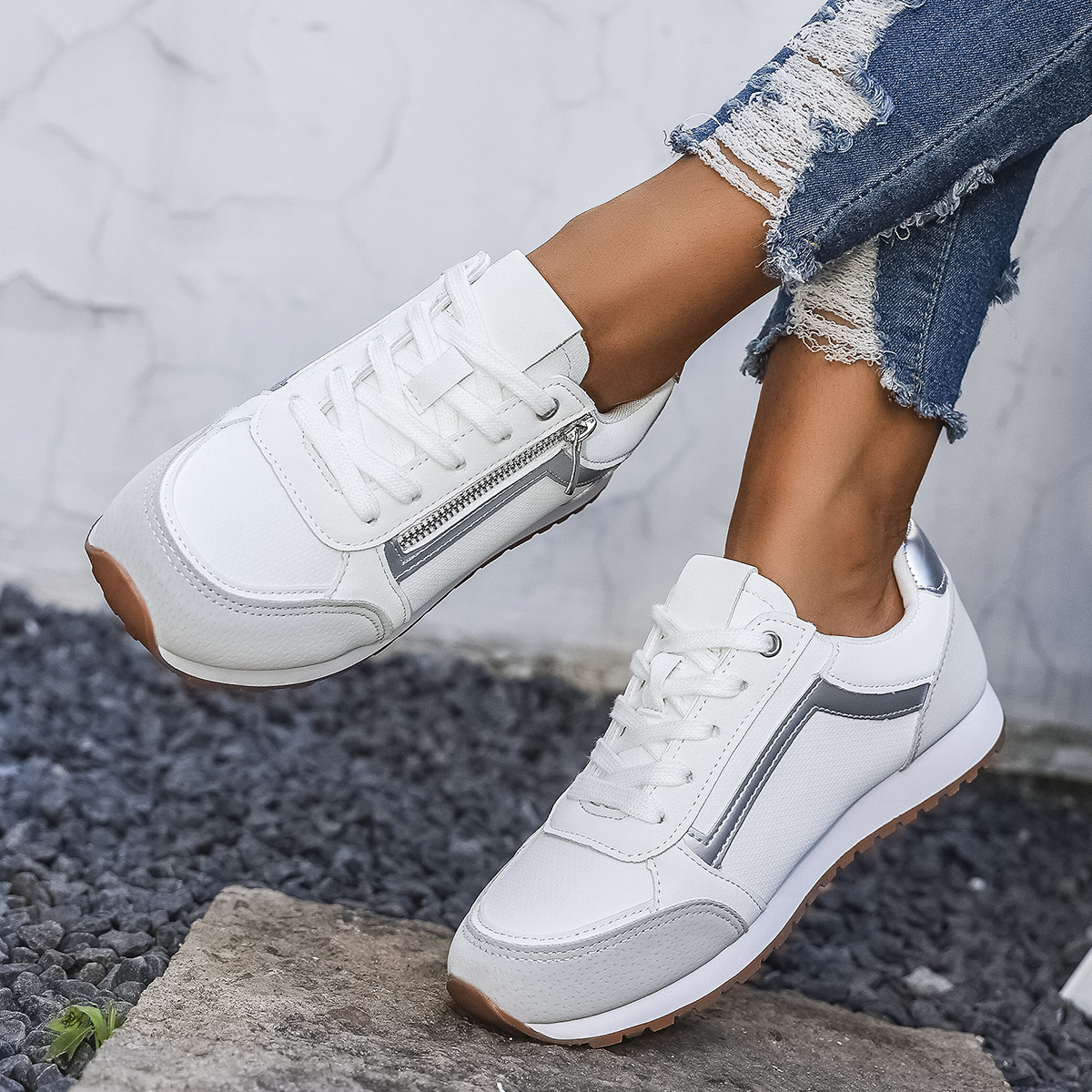 женские спортивные повседневные кроссовки с боковой молнией, дышащие, универсальные низкие кеды для миниатюрных женщин, доступны 12 размеров 3