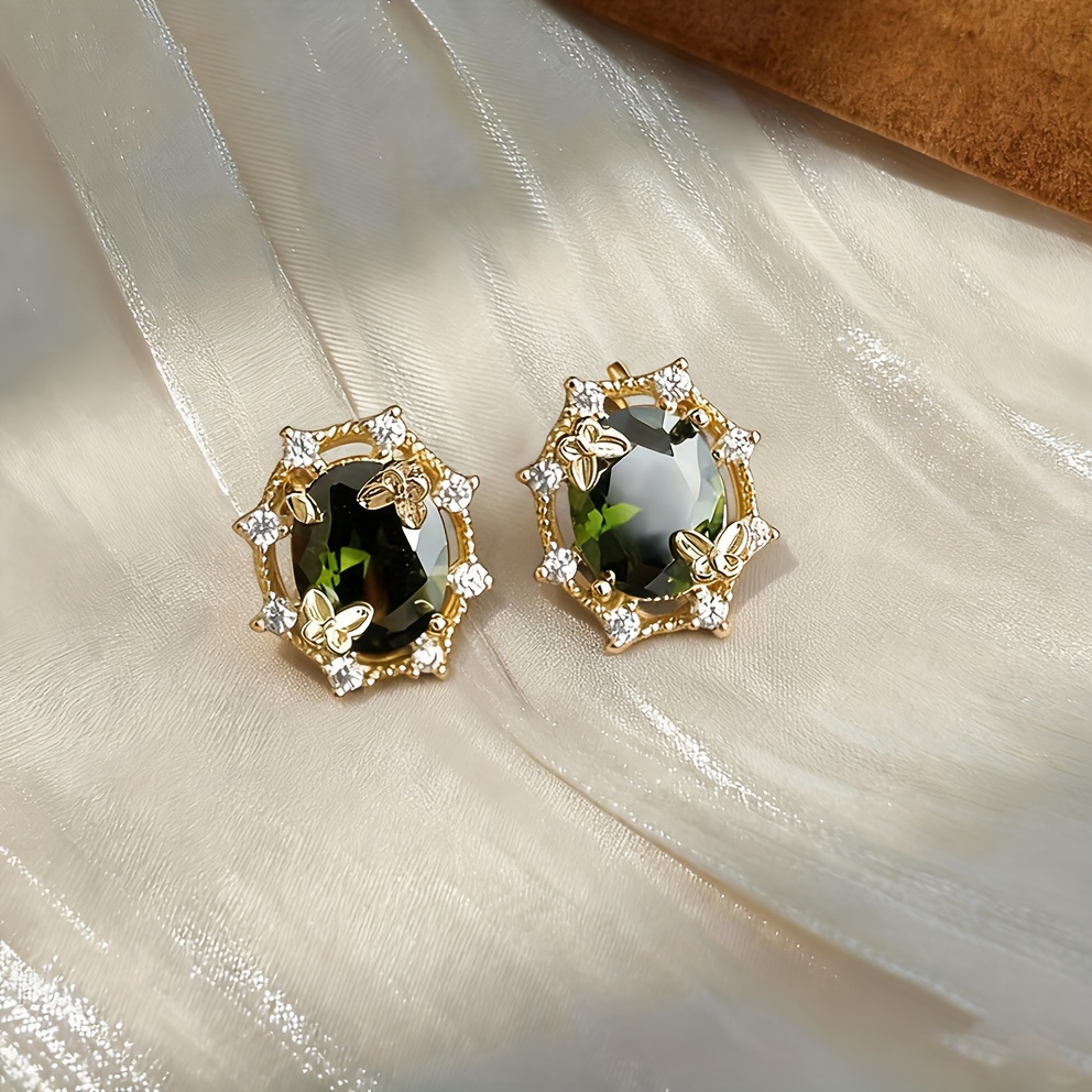 Women's 3D Butterfly Shaped Green Zircon Earrings, Elegant Gift