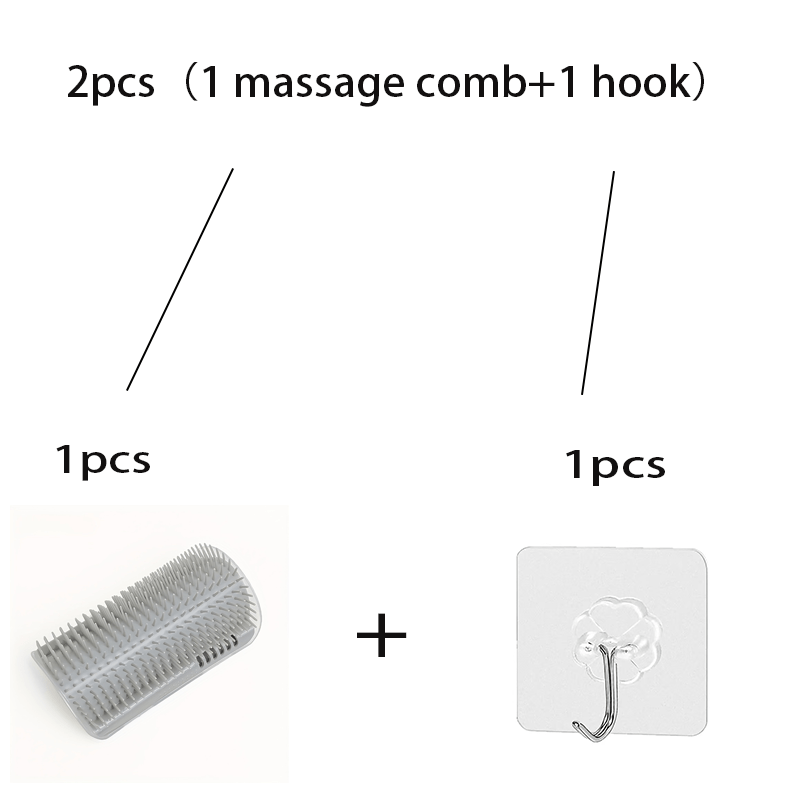 TEMU 2pcs (1 Comb + 1 Hook) Wall-mounted Self-cleaning Litter Massage Comb - Adhesive Hook Suitable For Kittens/puppies, Space-saving Pp Grooming