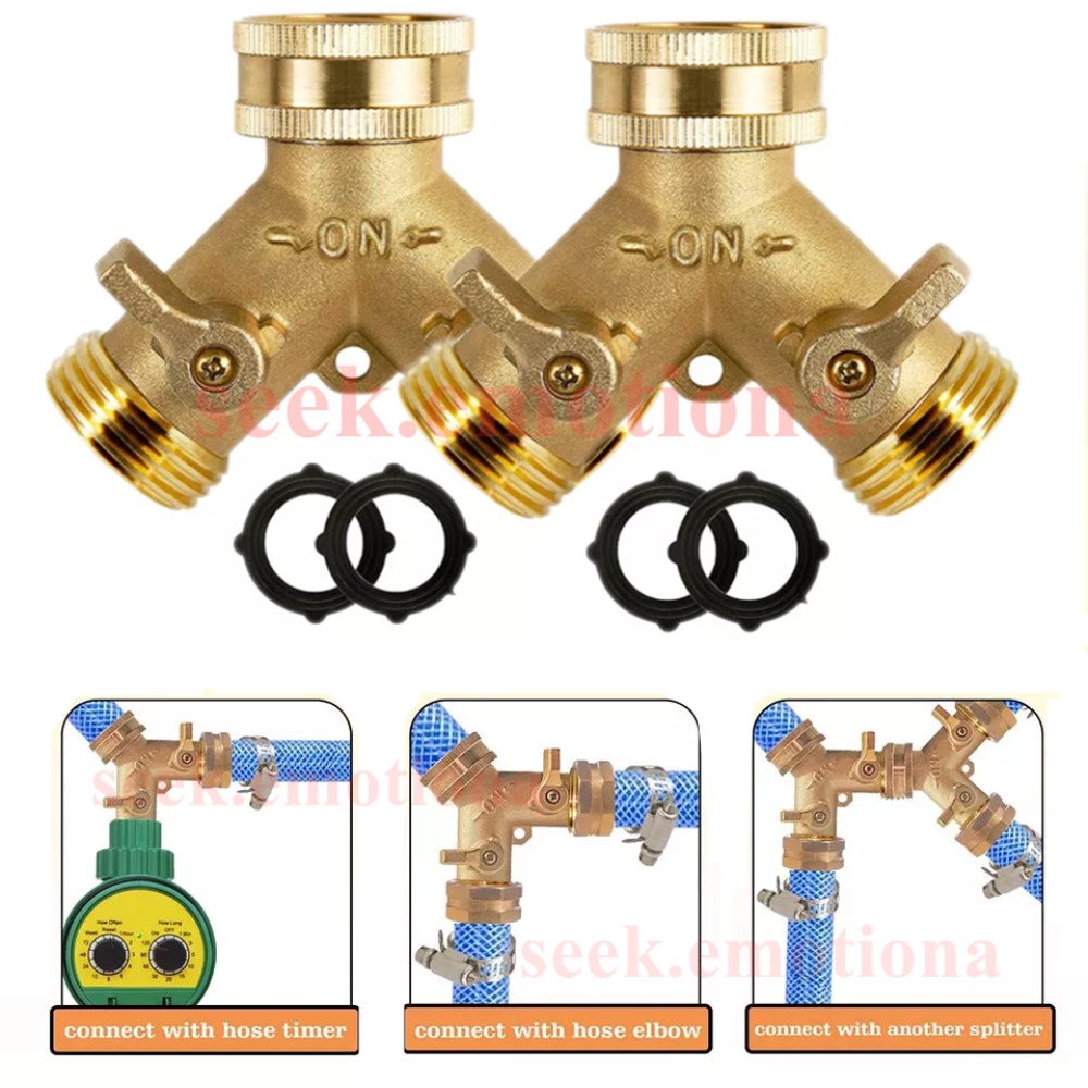 TEMU 2pcs 3/4' Garden Hose Splitter 2-way Solid Brass Y Splitter Connector 2 Valve Us