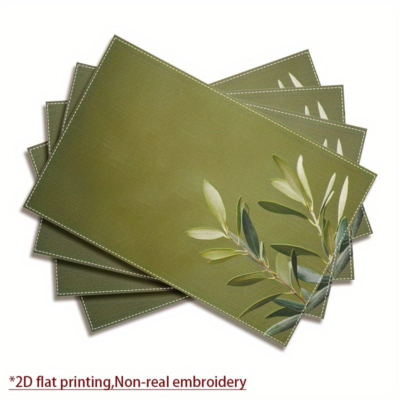 TEMU 4pcs Placemats Non-slip Suitable For Kitchen & Dining Table, Olive Green Table Mats With Print, Machine Washable Wear-resistant Suitable For