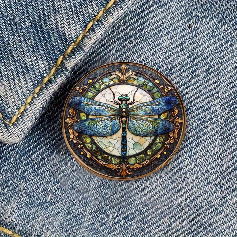TEMU 1pc Of A Dragonfly Insect Nature-themed Alloy Resin Round Brooch Badge, Ideal For Decorating Backpacks, Hats, Clothing, Shoes, And Boots