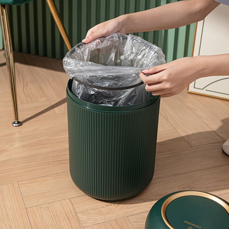 new large capacity press top trash can with detachable lid durable plastic narrow slot bedside bin for diapers waste white dark green ideal for living room bedroom trash can for bedroom 0