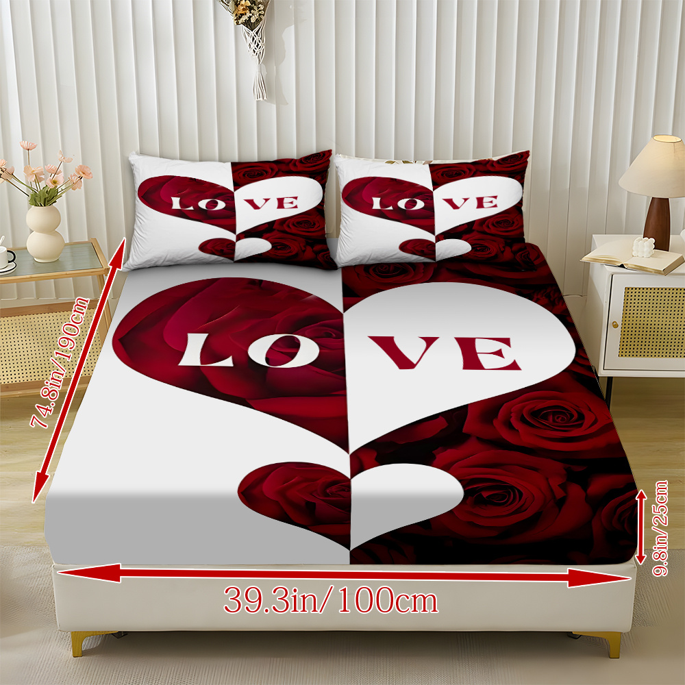 fitted sheet 3  set 3  couples theme mattress protector 1 bed sheet 2 pillowcases no core stylish soft and comfortable bed sheets suitable for family bedrooms and guest rooms universal for   Product details 3