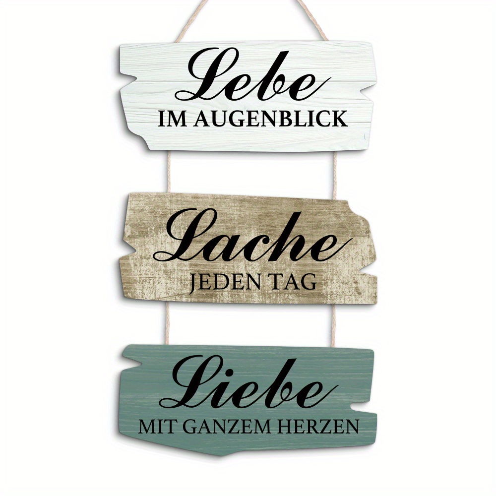 E-shop 2D-Flach - 1 Stück deutsches hängendes Holzschild, "Lebe im Augenblick" - Rustikale Wandkunst für Zuhause, Bauernhaus Wohnzimmer, Geburtstag,