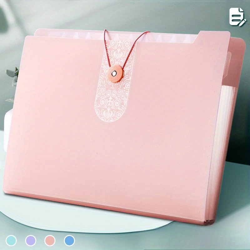 

1pc Pink Plastic Folder With 5 , Portable File Organizer For Office Documents And Exam Papers, Storage Solution