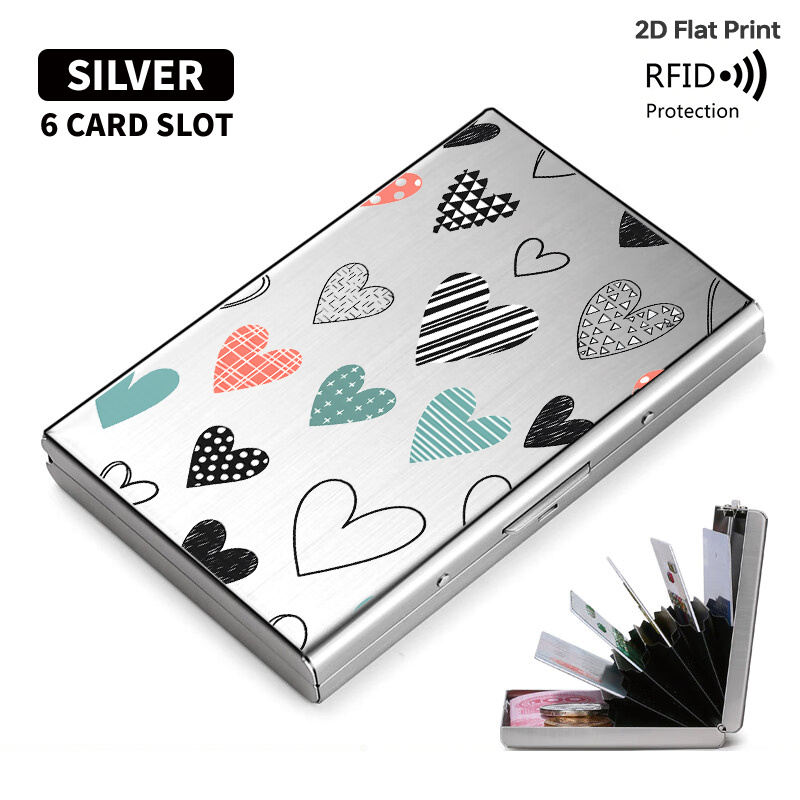 TEMU Minimalist Rfid Blocking Metal Card Holder Slim Metal Wallet Anti-theft Credit Card Protector Case Pop Up Card Ejector Portable Geometric Heart