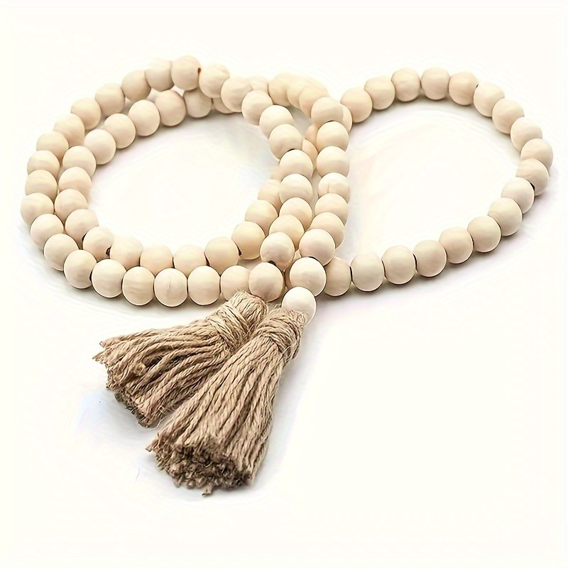 

Vintage-inspired Wooden Bead Garland With Tassels - Living Room & Bedroom Decor, Wedding Accent, 1pc