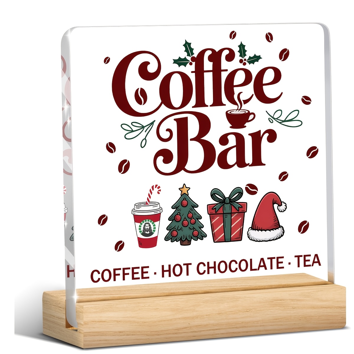 TEMU Plat 2D, Décoration de Noël Panneau de Bar à Café de Noël Station à Café Décoration Murale en Acrylique Plateau à Étages pour Maison Bureau