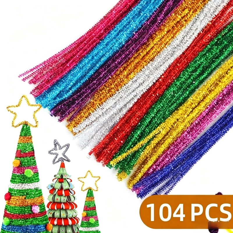 TEMU 104pcs, Bâtonnets de guirlande de Noël torsadés, Bâtonnets pliants en ruban pelucheux, Matériaux de bouquet de bâtonnets torsadés