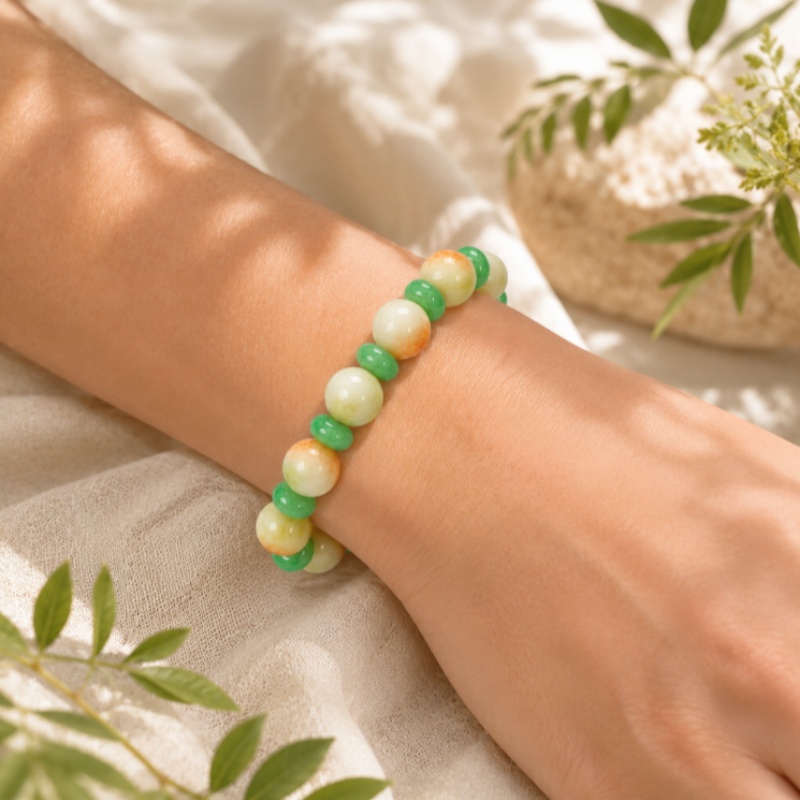Green Marble Pattern Bead Bracelet, Bohemian Style