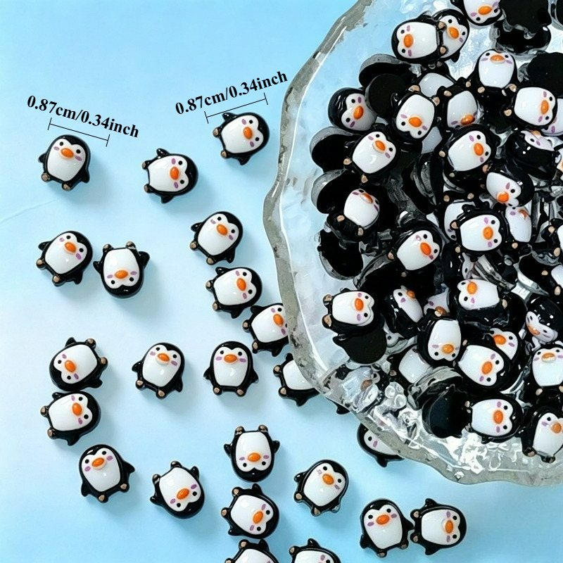 Image of 128pcs Mini Resin Penguin Nail Decoration Set - Flat Bottom Design, Used For Decorating Nails, Diy Hand And Foot Care Nail Products