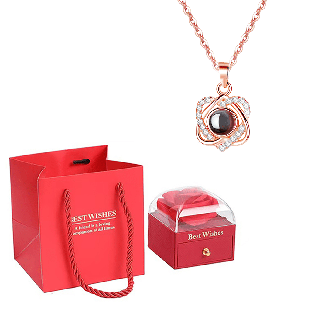 100 Languages I Love You Projection Double Heart Pendant Necklace