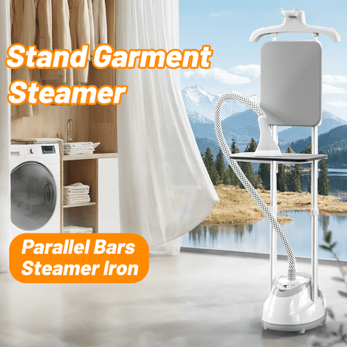heymyth stand garment steamer for clothes 1800w steamers with adjustable double rod flat and hanging ironing with 1 6l water tank 30 wrinkle remover with 10 iron for home