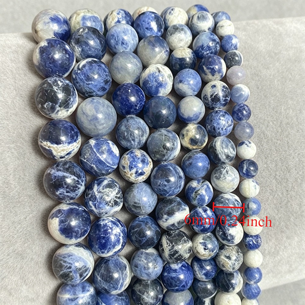 TEMU Beads & Bead Assortments: Multi-specification Lace , Blue Stone, Round Loose Beads, Blue With White Mesh Pattern, Diy Bracelet, Earring, Ring