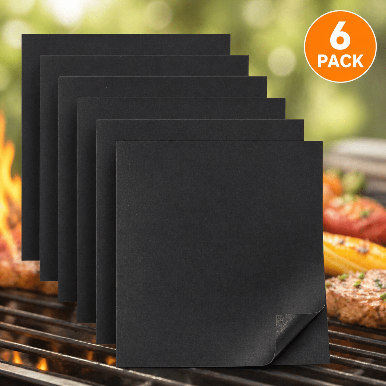 Image of 6pcs Set Of Bbq Mats 40 X 33 Cm, Material High-temperature Resistant Baking Pads For Outdoor Grilling
