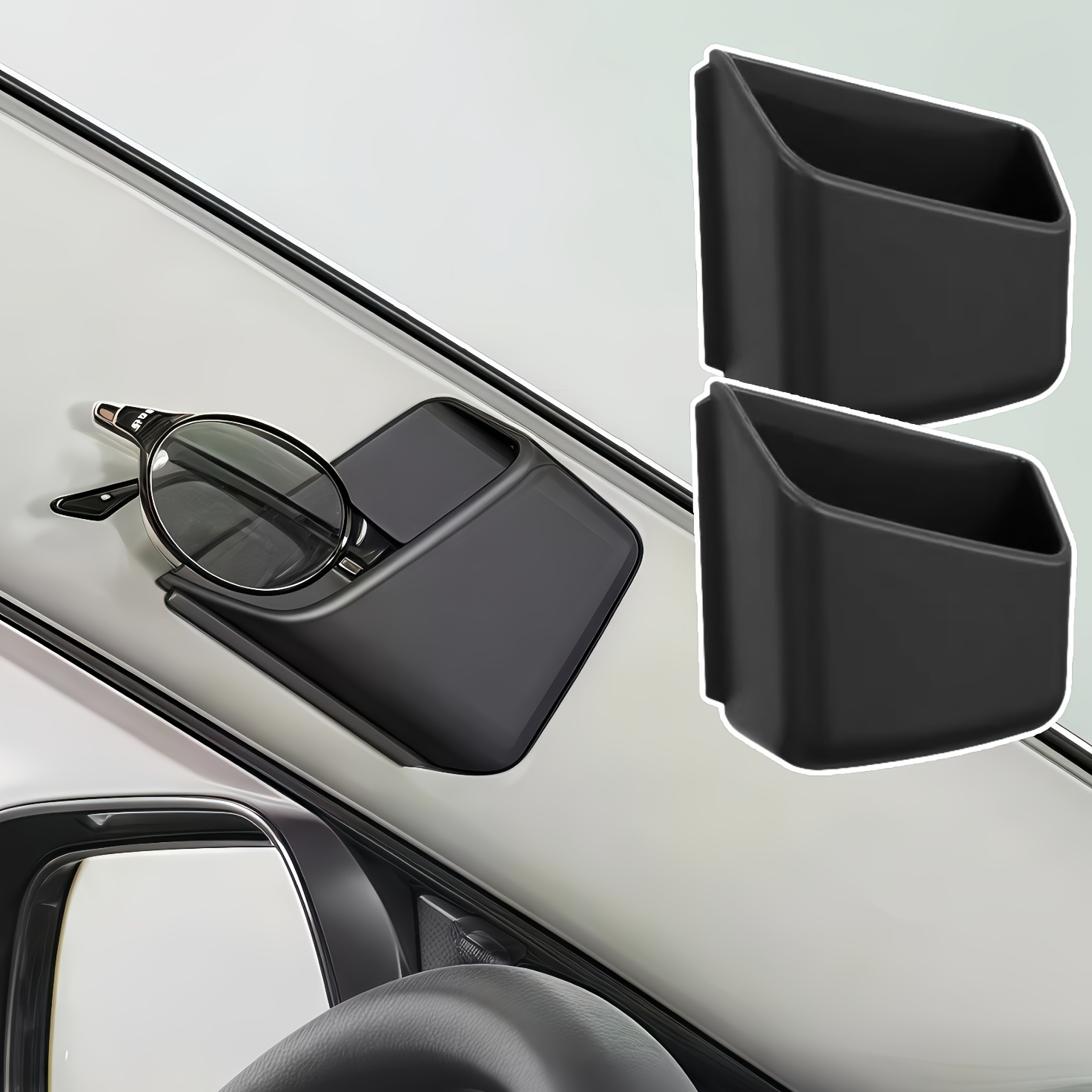 Image of 2pcs Fashionable Glasses And Phone Car Organizer - Anti-slip Dual Compartment Design, Suitable For Suvs, Sedans And Trucks - Durable Material With Minimalist Style