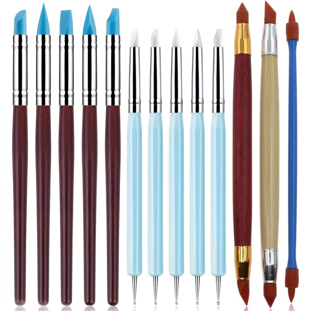 TEMU 13pcs Double-end Rubber Tip Art Brushes Set, Silicone Clay Sculpting Modeling Tools For Pottery, Rock Painting, Nail Art, Blending & Craft