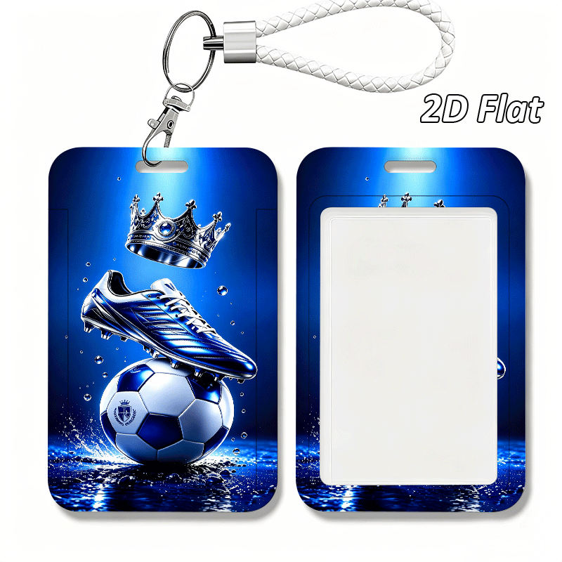TEMU Porte-badge créatif 2D plat avec motif d'impression de couronne de crampons de football, ensemble avec porte-carte en plastique durable et