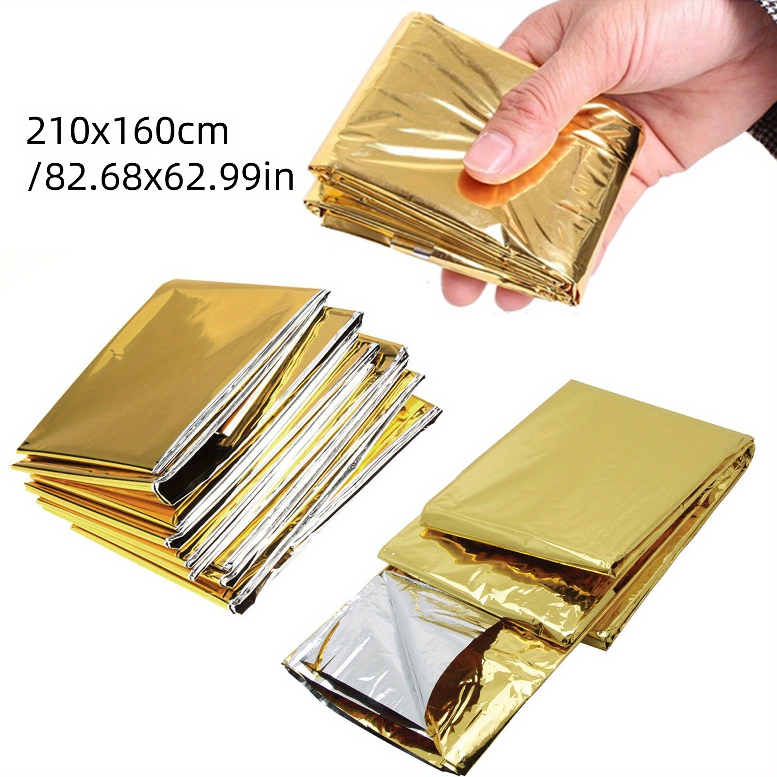 5pcs Emergency Foil Blanket, Rescue blankets, Golden Silvery, 210 x 160cm, Extra Large Size, First Aid Blanket for First Aid Hiking and Camping and Outdoor