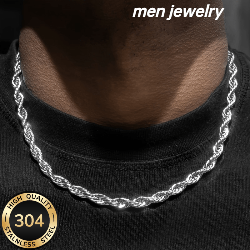 Minimalist 4mm Twisted Clavicle Necklace, Unisex Stainless Steel