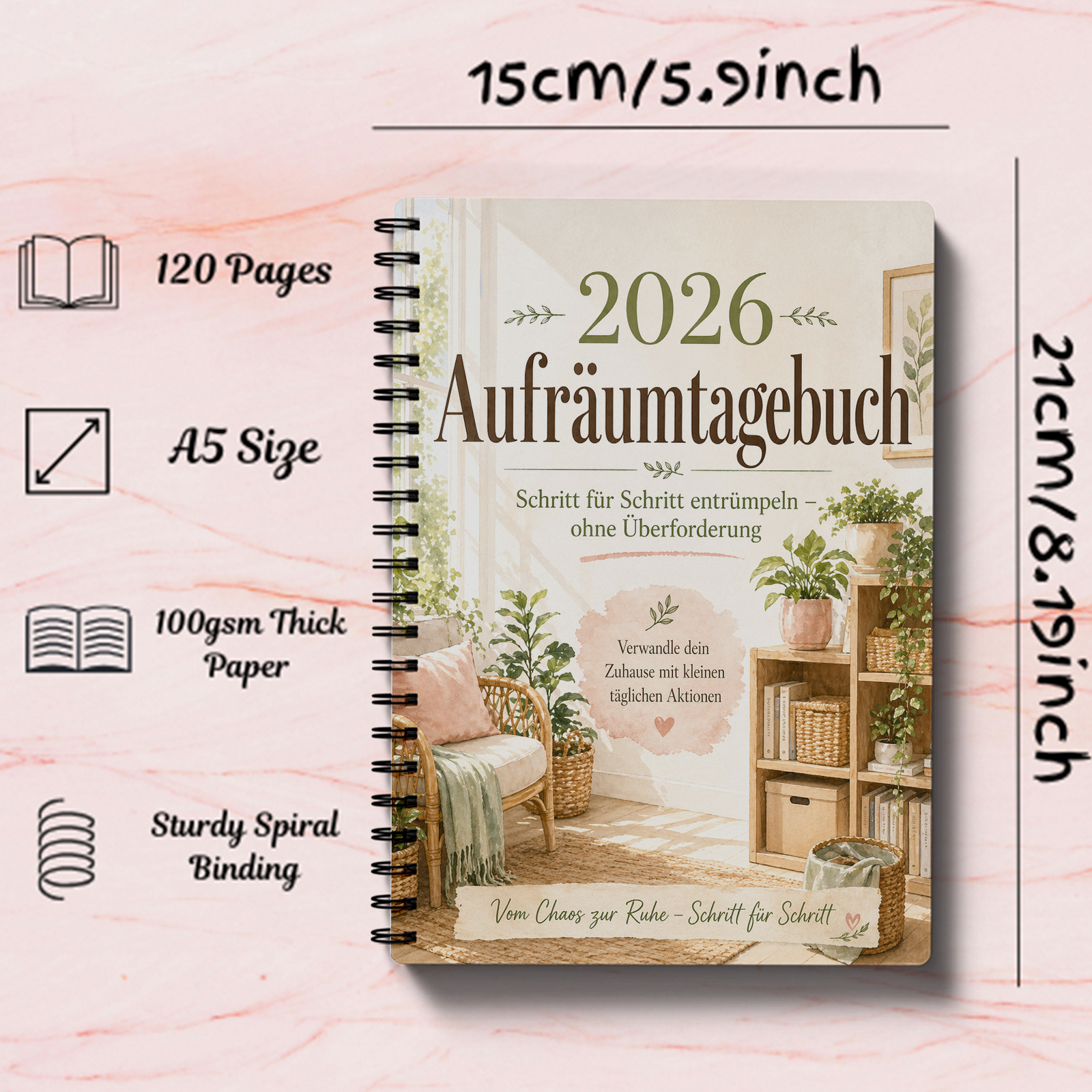 German Version Therapeutic Declutter Cleaning Planner Clipbook | Home Cleaning & Organization Planner For & Families | Color-coded Log With Daily | Track Progress, , Reduce Clutter And Create