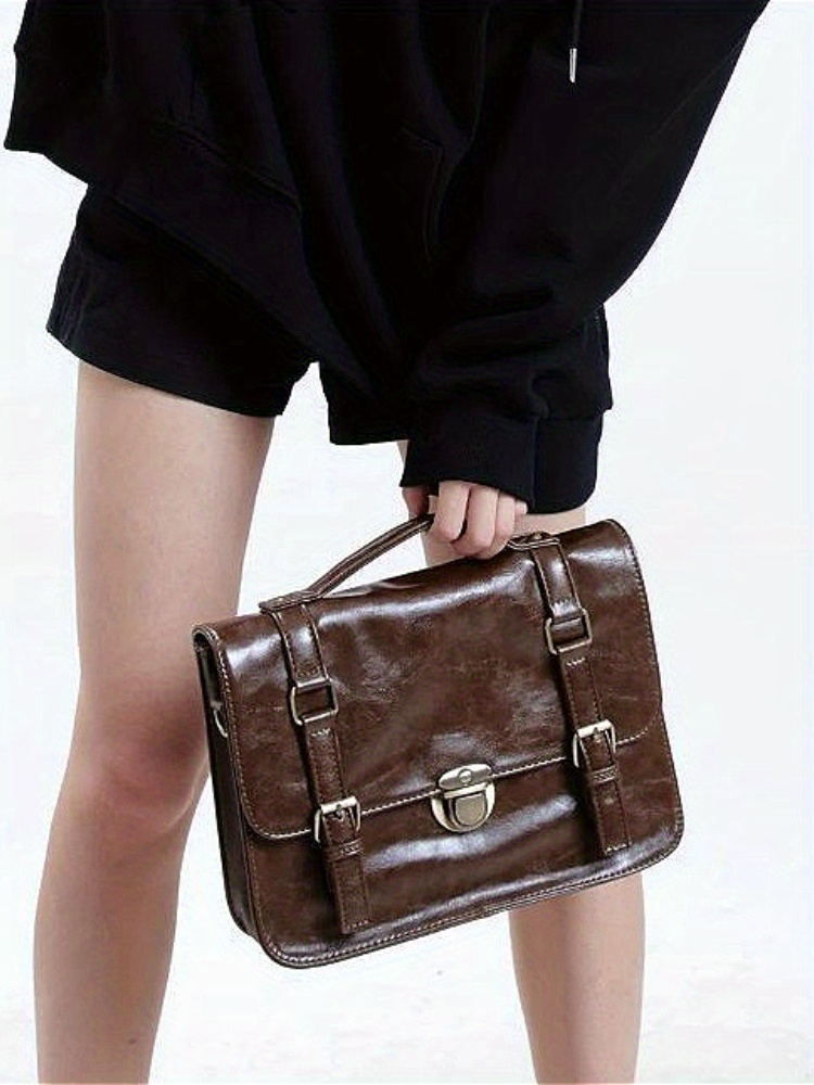 Bolso mensajero académico retro convertible para mujer - Cuero sintético PU, correa ajustable, café y negro, 3 en 1 (bolso de mano/mensajero/mochila) para estudiantes y viajeros, bolso versátil, diseño clásico, cierre seguro con solapa