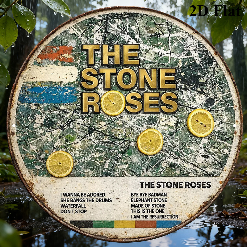 TEMU 1 Vintage Wooden Wall Sign Featuring Roses Band - Round Vintage , Perfect For Decorating Your Garage, Living Room, Or Bar - A Must-have
