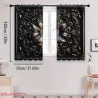 2pcs elegant black floral print curtains modern semi transparent polyester drapes with golden accents easy to hang rod for living room or bedroom decor bedroom decor floral pattern curtains durable fabric curtains for living room