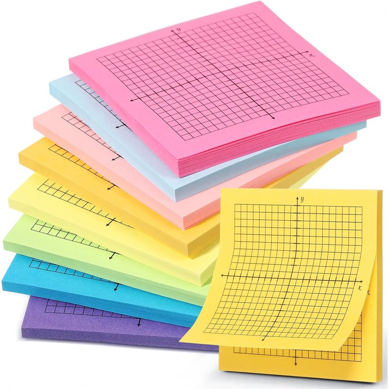 TEMU 8pcs Notes Autocollantes à Papier Quadriculé pour Bureau, École, Fournitures de Mathématiques - 200 Feuilles par Bloc, 200 Feuilles, Mini