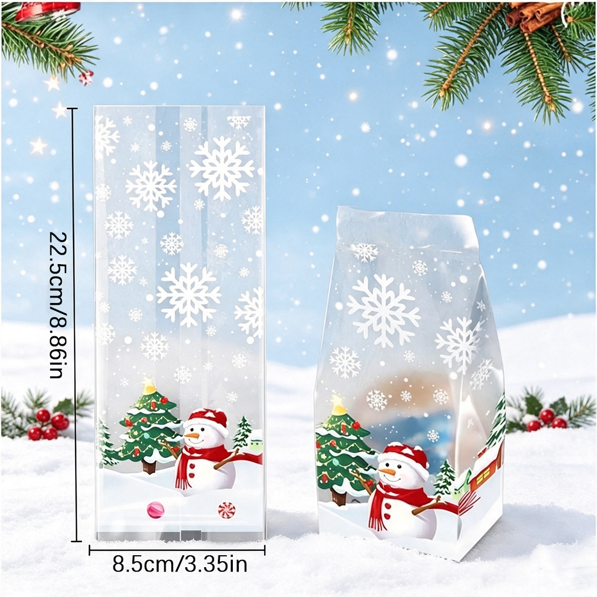 TEMU 51 sacs cadeaux de Noël, sacs à bonbons de Noël, sacs en cellophane transparents de de neige pour biscuits, emballage de bonbons, décoration de