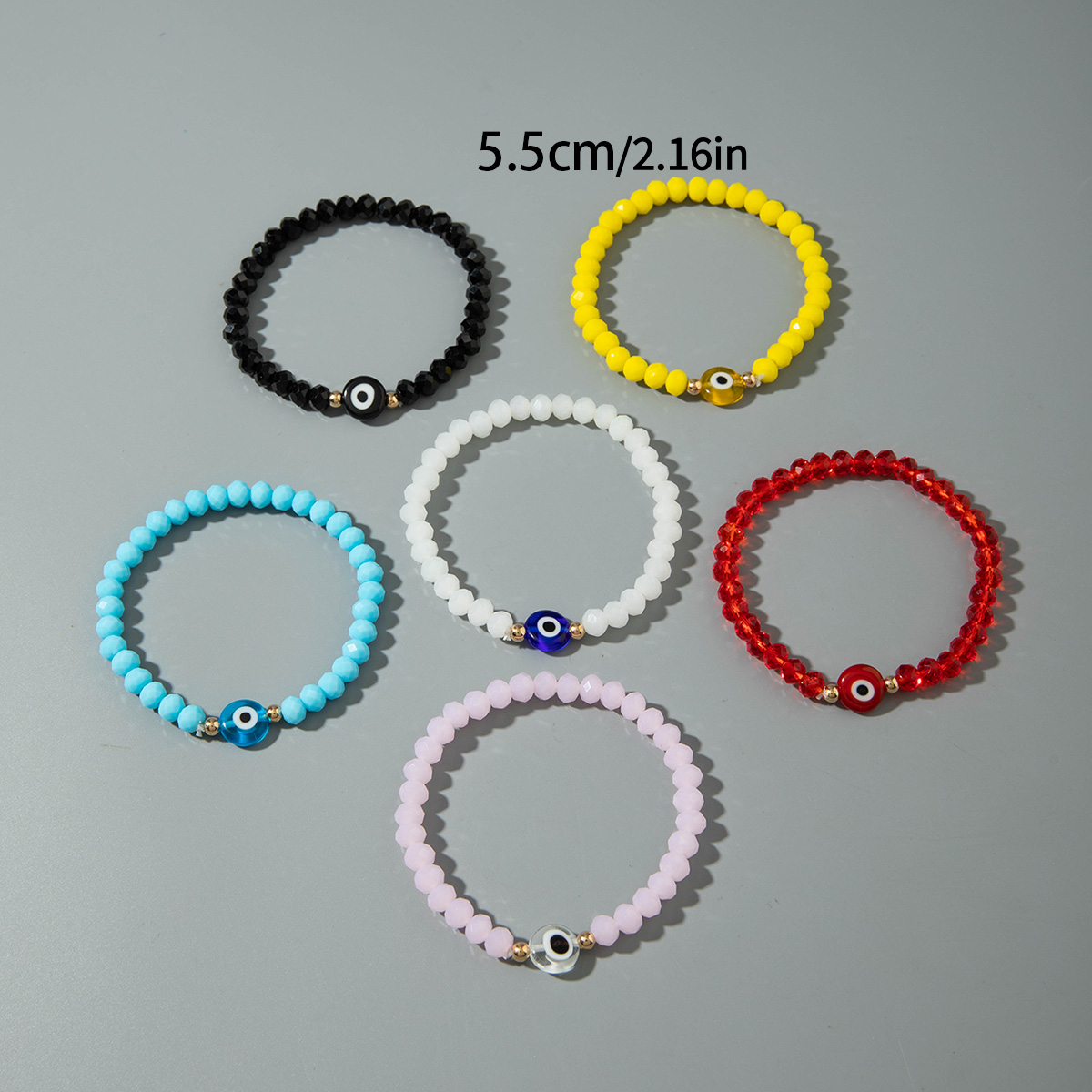 6pcs Women's Glass Devil's Eye Bracelet Set, Stackable Bead Bracelets