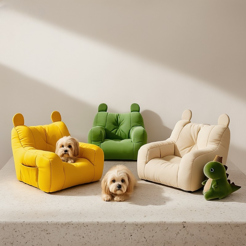 2 in 1 cartoon sofa cat bed dog mat super soft washable high backrest polyester yellow for small and medium sized pets living room rest mat