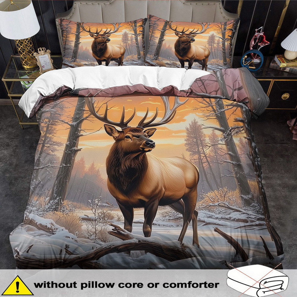 TEMU Open Moose Theme Duvet Cover Set - 2/3pcs, Soft, Comfortable, And Breathable, Fantasy Animal Pattern Printed Bedding Set, Stag Print Duvet Cover
