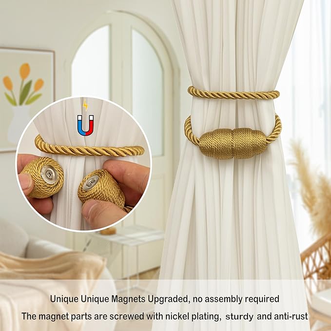 4pcs Set of Golden Magnetic Curtain Buckles, Exquisite Curtain Ties, Elegant Decorative Curtains, Perfect for Home, Office, Hotel, and Outdoor Curtains, Making It an Ideal Curtain Decoration