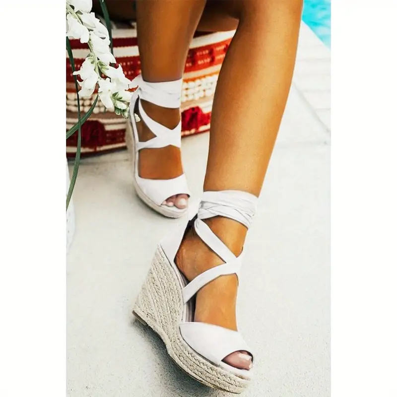 womens espadrilles wedges sandals heels open toe tie lace - Temu womens espadrilles wedges sandals heels open toe tie lace - Temu