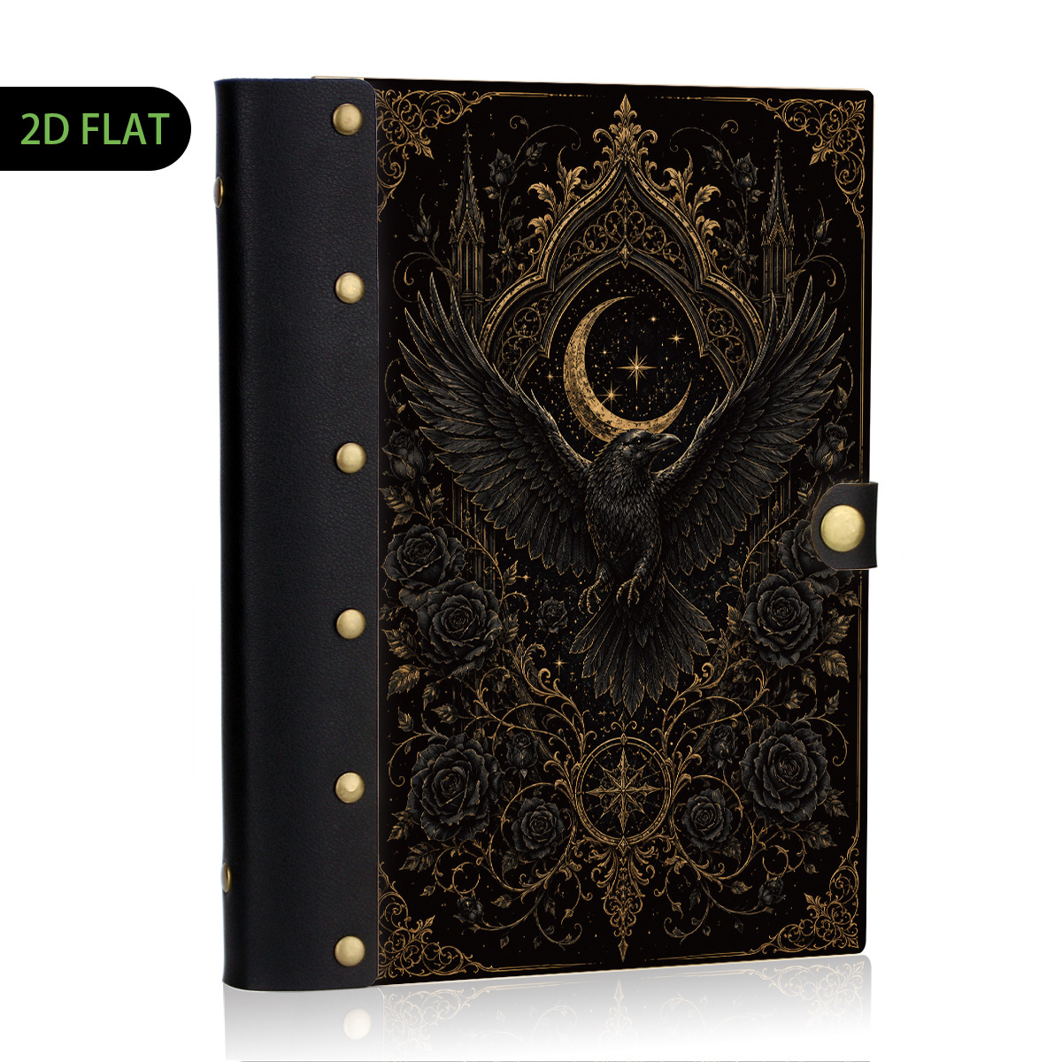 TEMU 1pc Dark Gothic Black Leather Binder Notebook, Refillable Loose Leaf, 2d Flat Hard Shell Metal Rivets, Eye-friendly , School For Writers