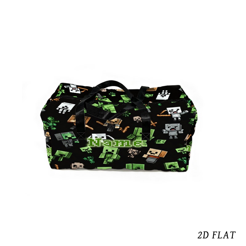 TEMU Pixel Sandbox Monster Custom Text Travel Storage Bag, Style Game Monster Full Print , Supports Personalized Name Text Printing, Large Capacity