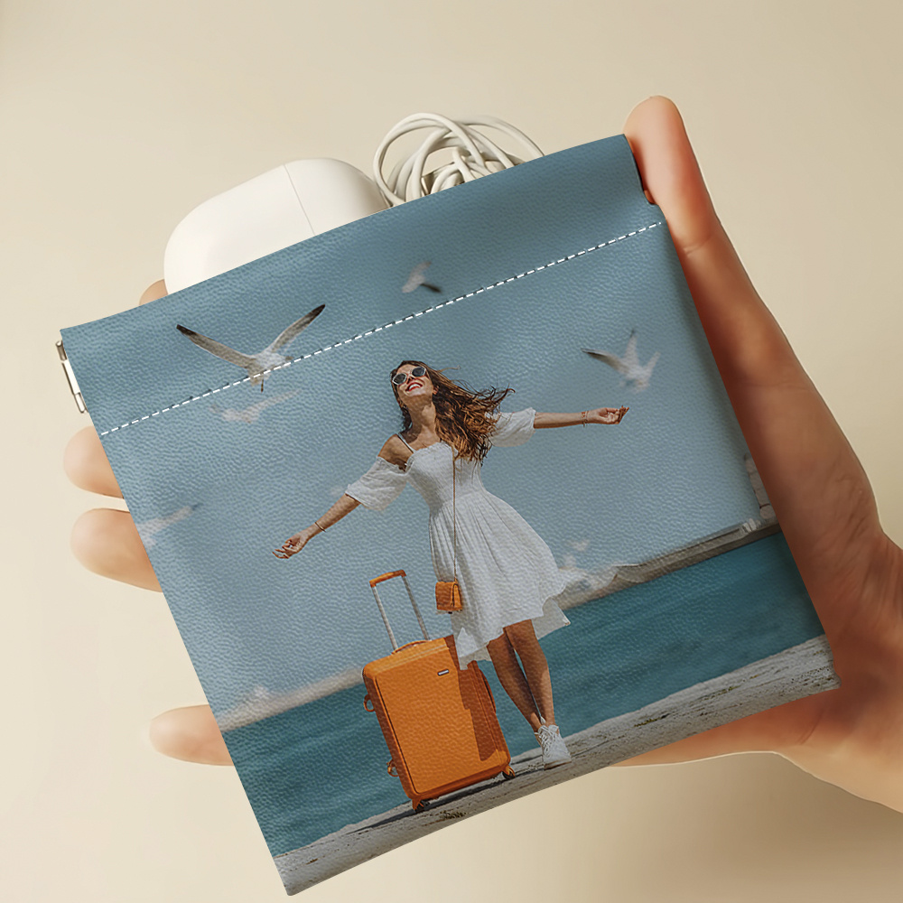 TEMU Personalized Customizable Photo Pouch, Portable Lipstick And Earphone Organizer Bag, Available In Various Sizes, Suitable As A Holiday Gift For