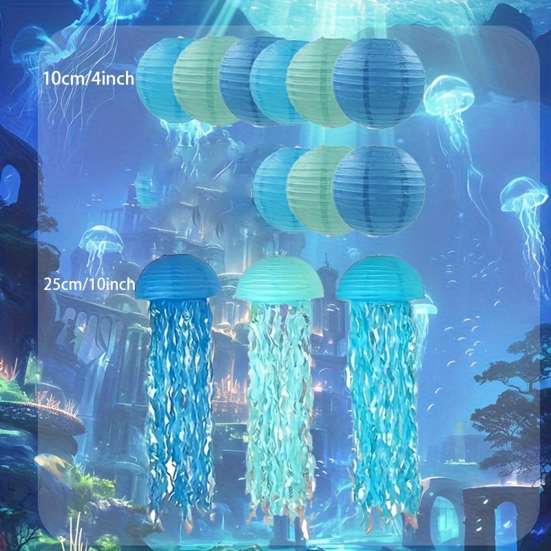 12pcs Jellyfish Hanging Lantern, Party Decoration Supplies Kit, Under The Sea Party Decorations, Mermaid Party Decorations, Mermaid Birthday Decorations And Hanging Jellyfish Decorations