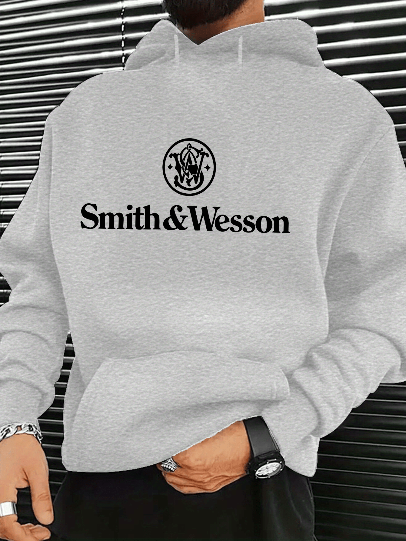 mens logo print hooded sweatshirt 100 polyester 250gsm heavyweight casual pullover black with white graphic machine washable   for casual attire sweater hoodie