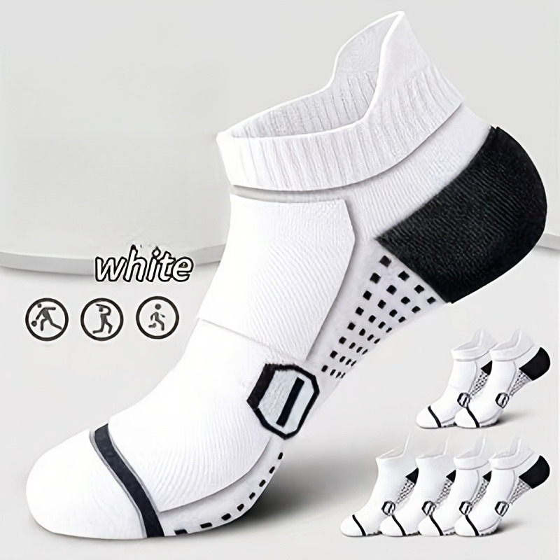 TEMU 5-pair Men's Professional Moisture-wicking Sports Socks, Anti-odor Athletic Ankle Socks, Random Colors, Stretch Ribbed Cuff, Arch Support,