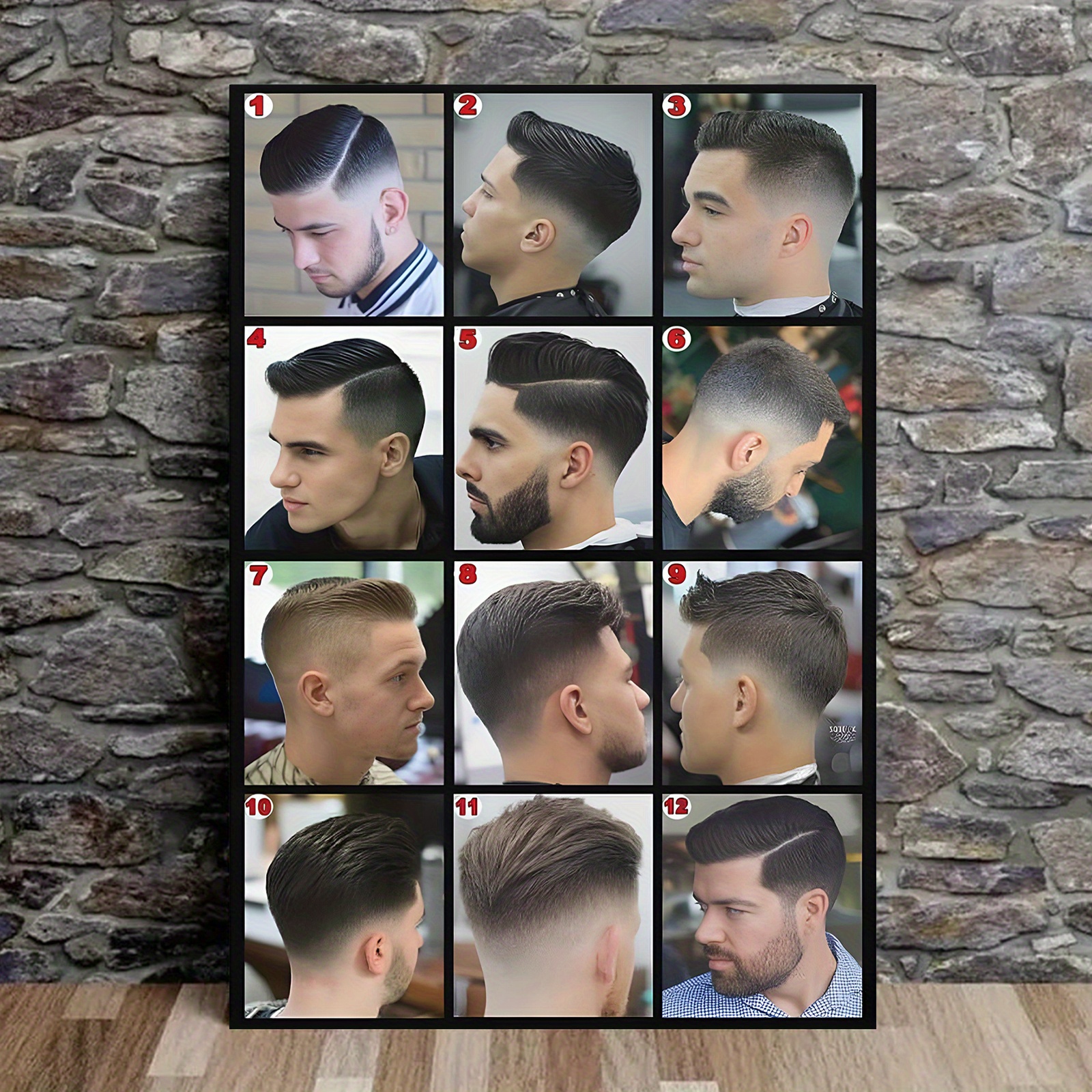 Póster de de barbershop pieza Decoración de pared sin  con estilos de corte de cabello para hombres, guía de peinados de
