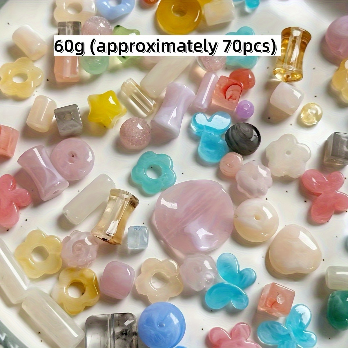 TEMU Ensemble de perles en acrylique 60g/2.11oz, 70 pièces, couleurs claires et multicolores, variées, faible , accessoires pour création de bijoux