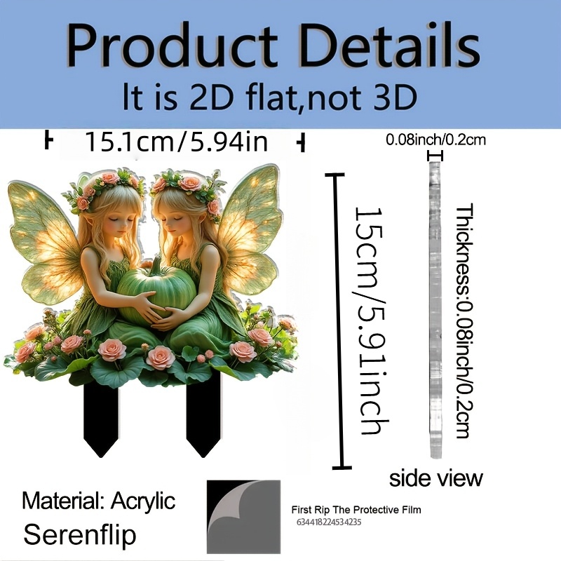 TEMU 2D Plat - 【2D Plat】 2D Plat - [2D Plat] 2D Plat, 1 support de plante plat 2D en acrylique avec pointe, pour la décoration, deux et citrouilles,