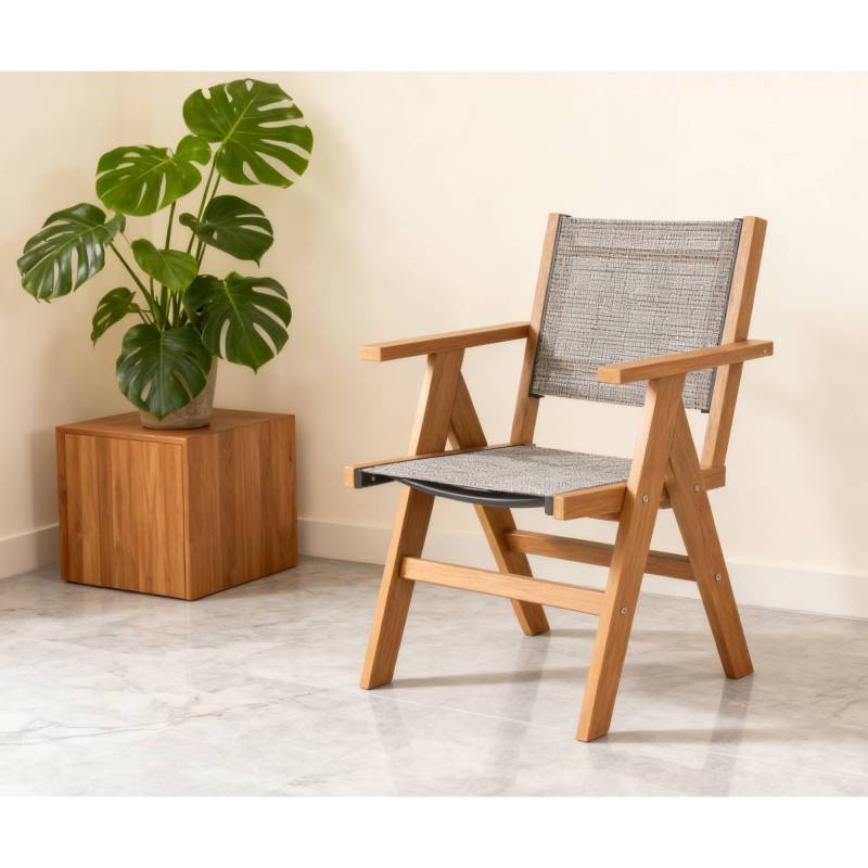 Teak-Colored Lounge Chair Ideal for Year-Round Use: This Outdoor Lounge Chair Is Constructed from Durable HIPS Material And Features 304 Stainless Steel Additions