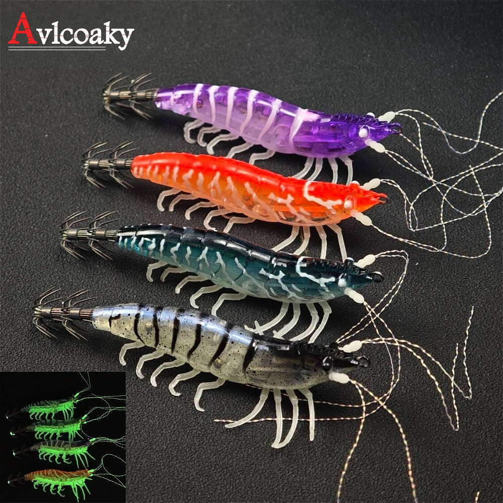 * 1pc Shrimp Fishing Lures Luminous Squid Jig Hook Shrimp Artificial Hard  Bait