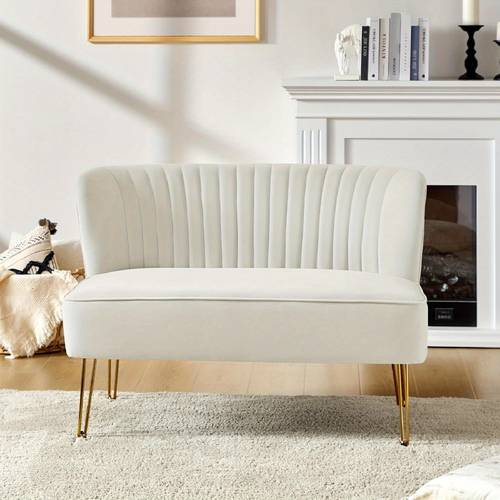 2 seater sofa velvet upholstered loveseat with golden metal legs for living room apartment small spaces