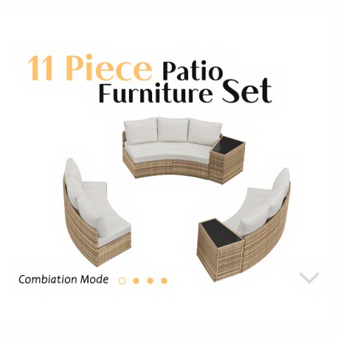 Patio Furniture Set 3-Seater/9-Seater Half Moon Sectional Outdoor Sofa with Cushions And Wedge Table for Patio Pool Balcony